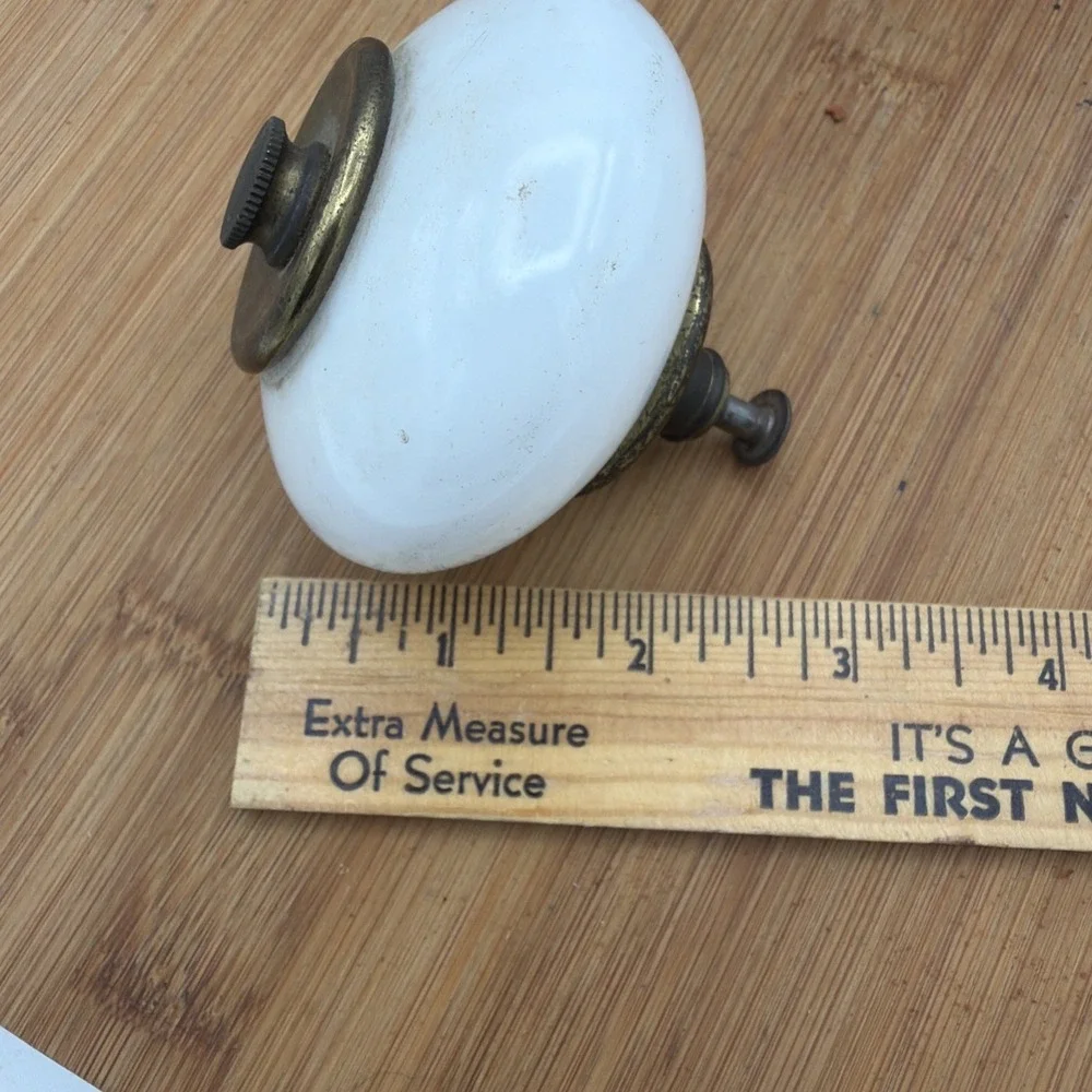 Vintage White Porcelain Cabinet‎ Knob Antique Ceramic Drawer Pull Brass